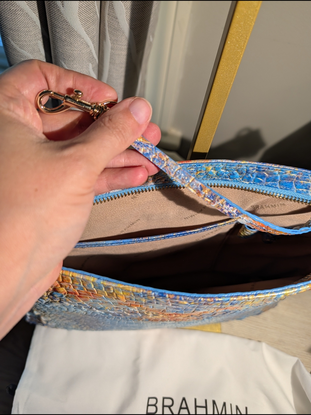 Brahmin Blue Multi Croc-Embossed Leather Shoulder Bag - Picture 9 of 16